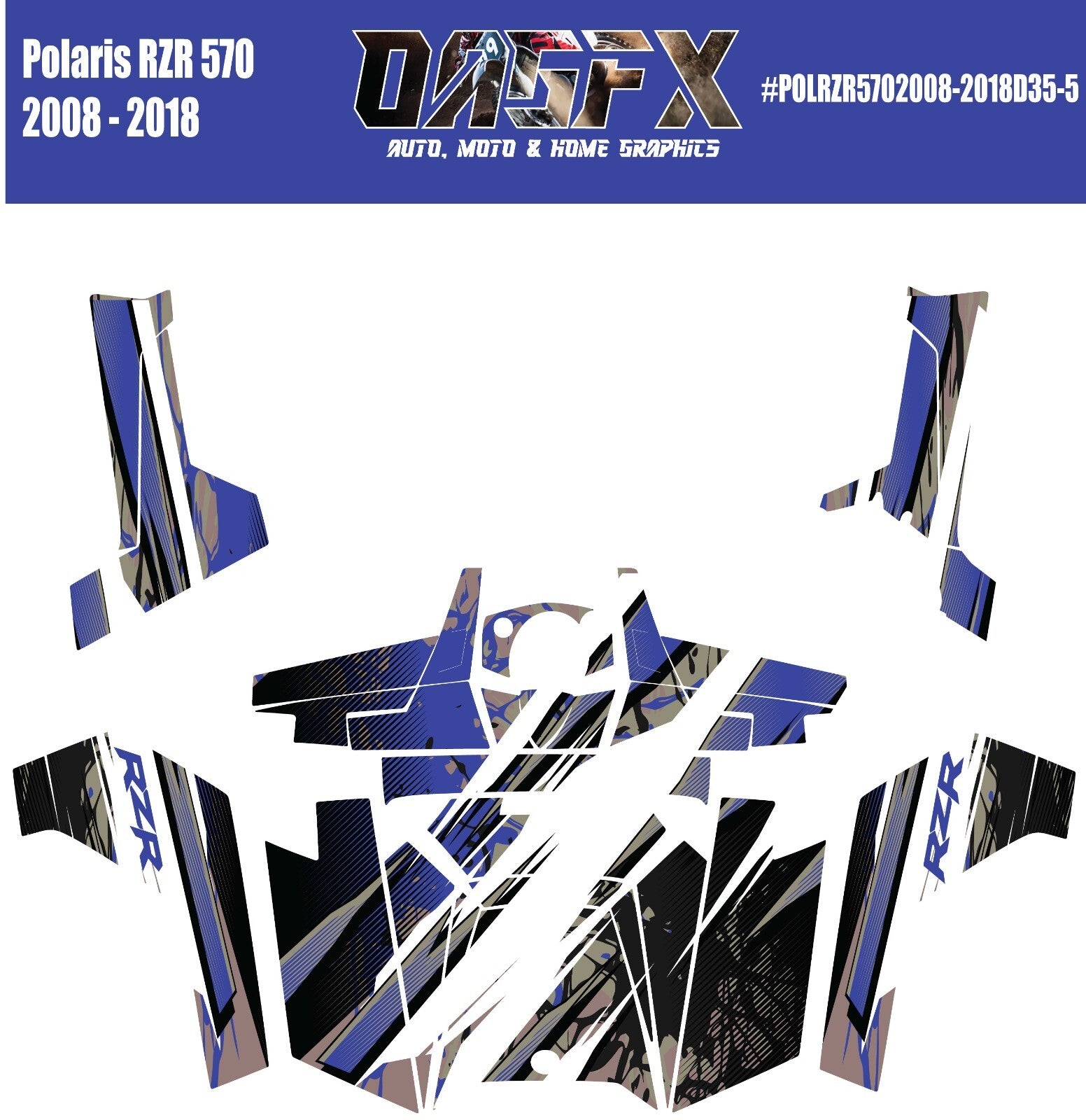 2008 - 2018 Polaris RZR 570 UTV Graphics Kit D35-5 Blue