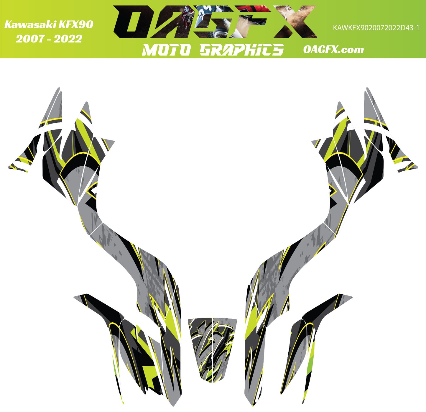 2007 - 2022 Kawasaki KFX 50 90 Graphic Kit -  D43-1 Yellow