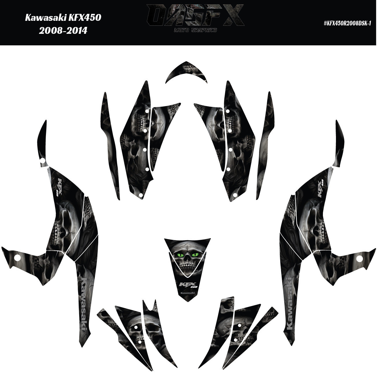 2008 - 2014 Kawasaki KFX 450 Graphic Kit -  DSK-1 Stealth Skulls