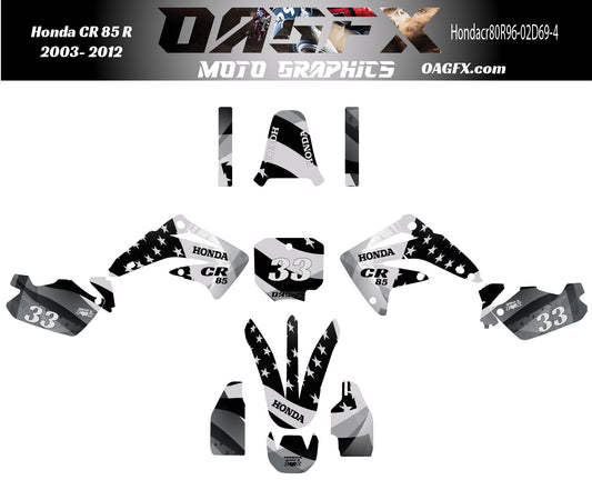 2003 - 2012 Honda CR 85  OAGFX Graphics Kit - D69-4 Gray USA Flag  CR85