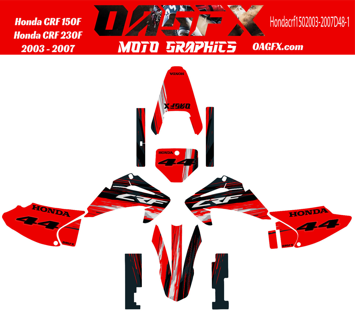 2003 - 2007 Honda CRF 150F 230F OAGFX Graphics Kit - Pro Ed D48-1 Red