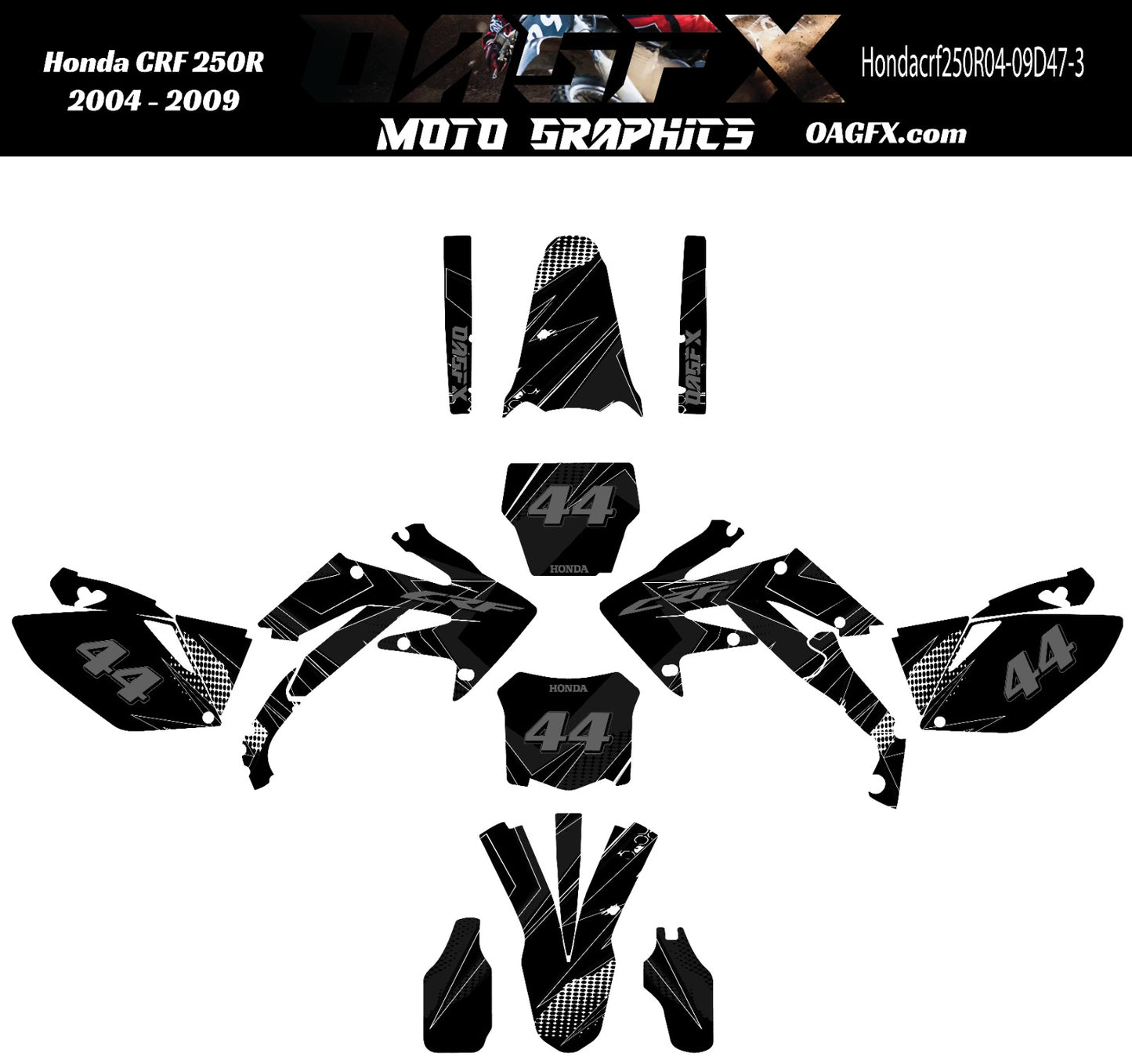 2004 - 2009 Honda CRF 250R OAGFX Graphics Kit - Pro Ed D47-3 Stealth Black