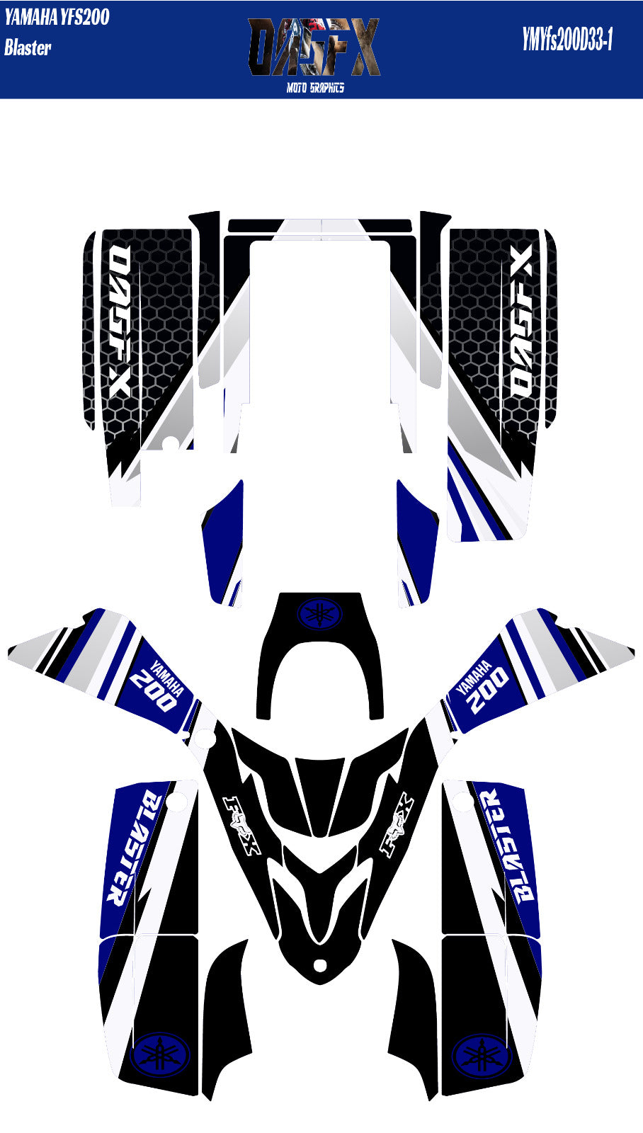 OAGFX Yamaha YFS 200 Blaster Graphics Kit D33-1 Blue