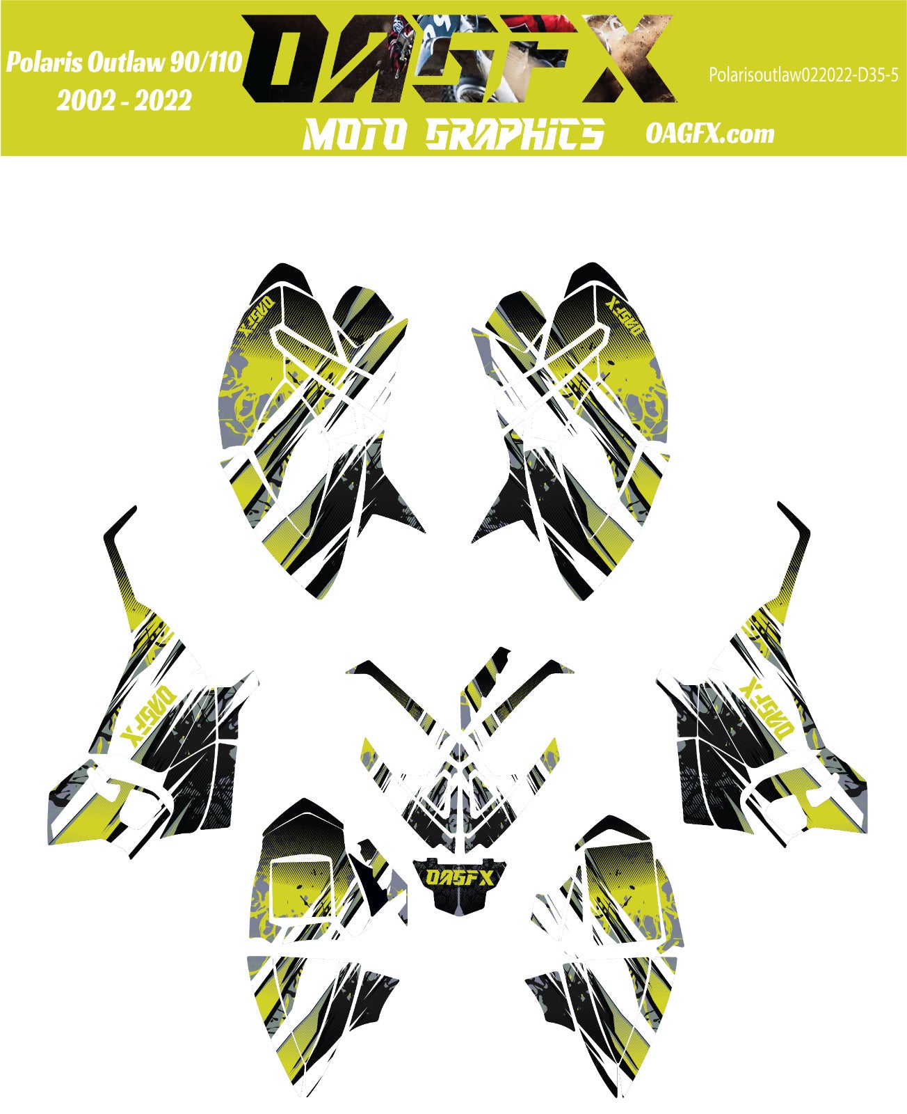 2002 - 2022 Polaris Outlaw 90 110 Graphic Kit -  D35-5 Yellow