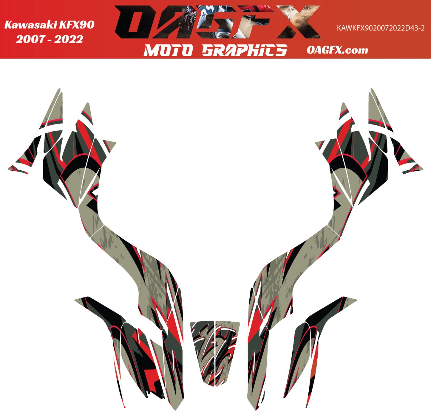 2007 - 2022 Kawasaki KFX 50 90 Graphic Kit -  D43-2 Red