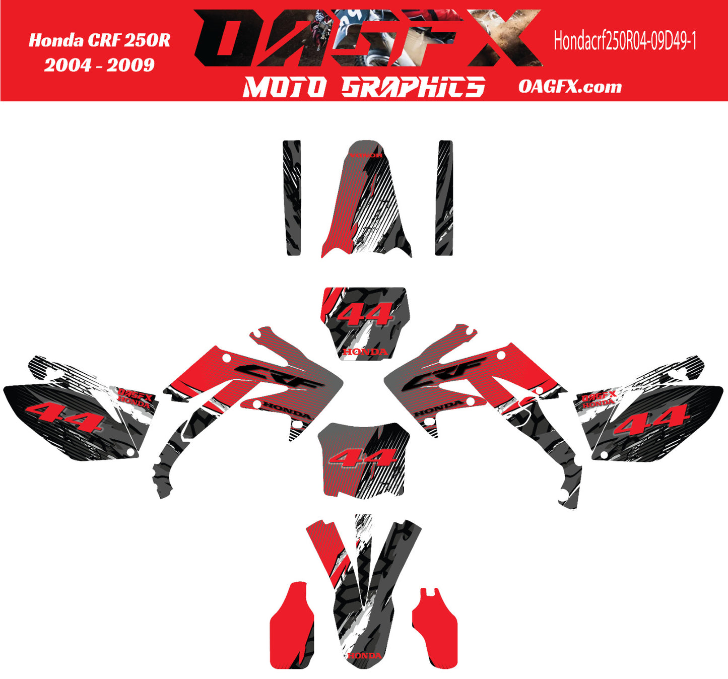 2004 - 2009 Honda CRF 250R OAGFX Graphics Kit - Pro Ed D49-1 Red