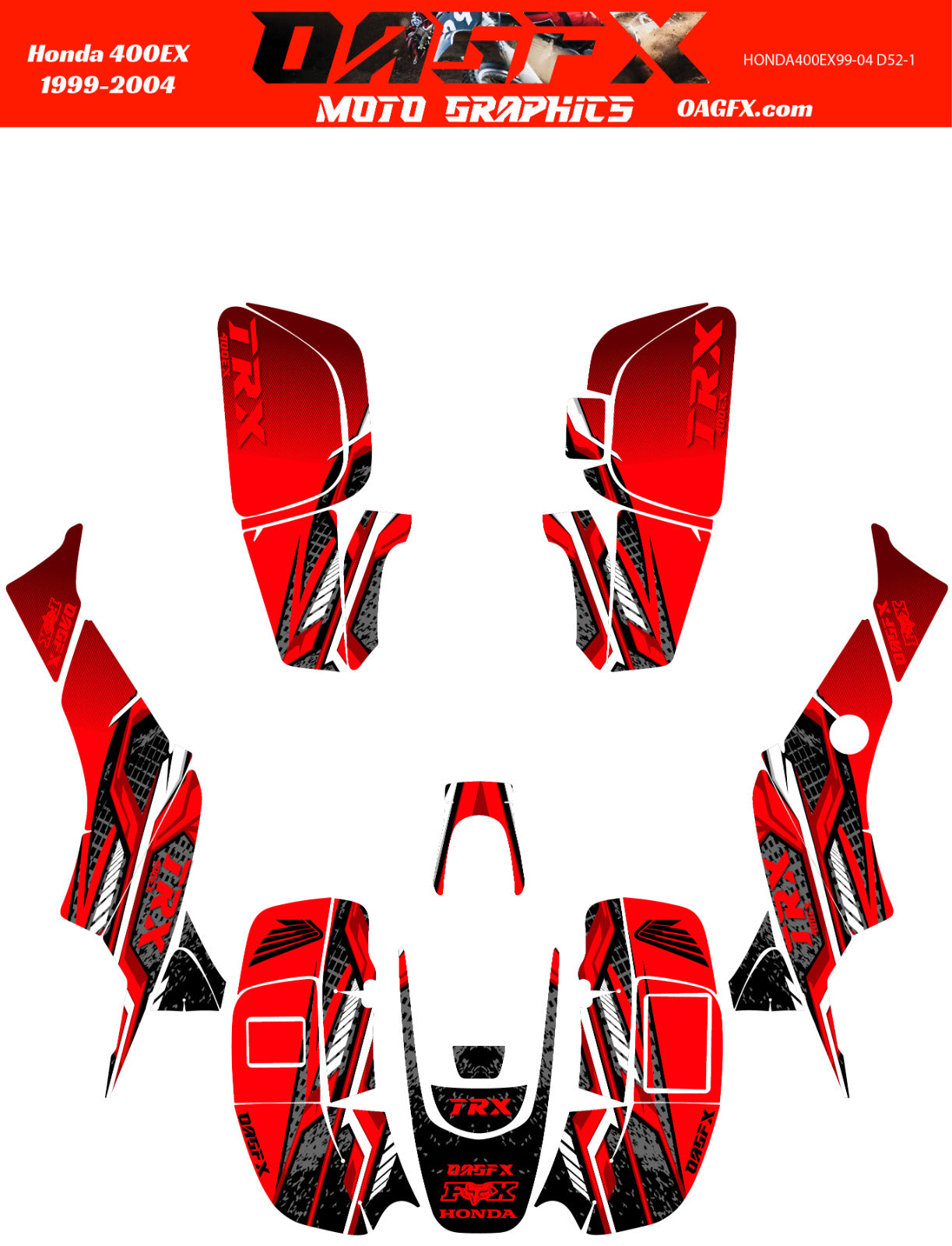 1999-2004 Honda TRX 400 EX Graphics Kit - Pro Ed D52-1 Red