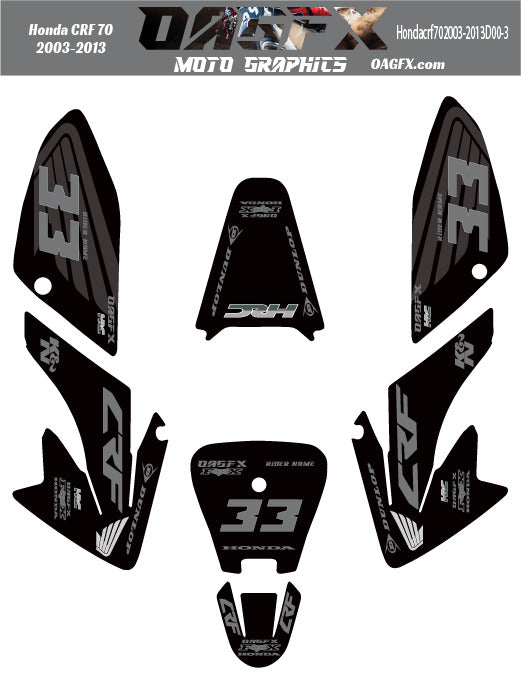 2003-2013 Honda CRF70 Graphics Kit - Pro Ed D00-3 CRF 70 Stealth