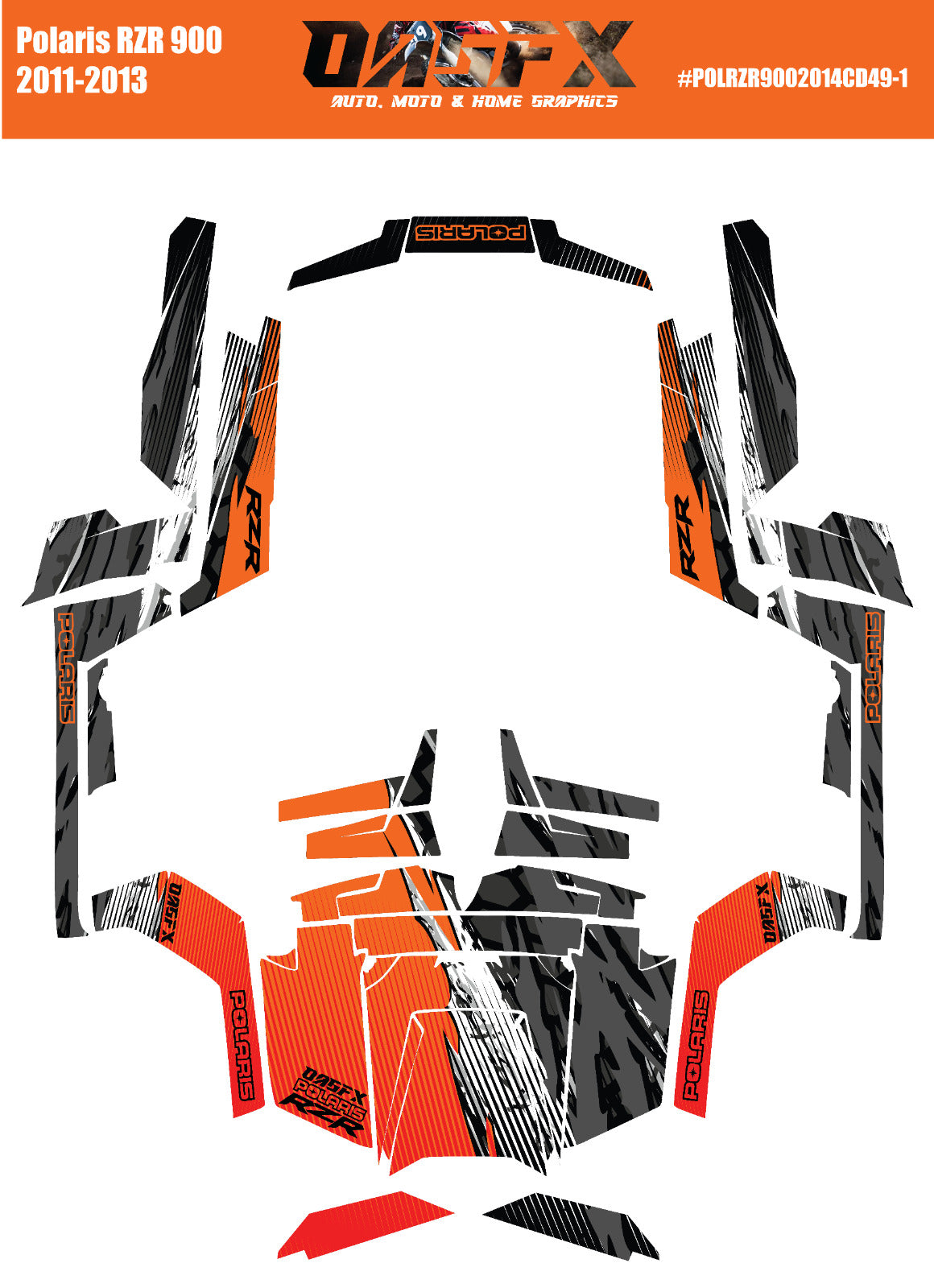 2011 - 2013 Polaris RZR 900 Graphics Kit D49-1 Orange