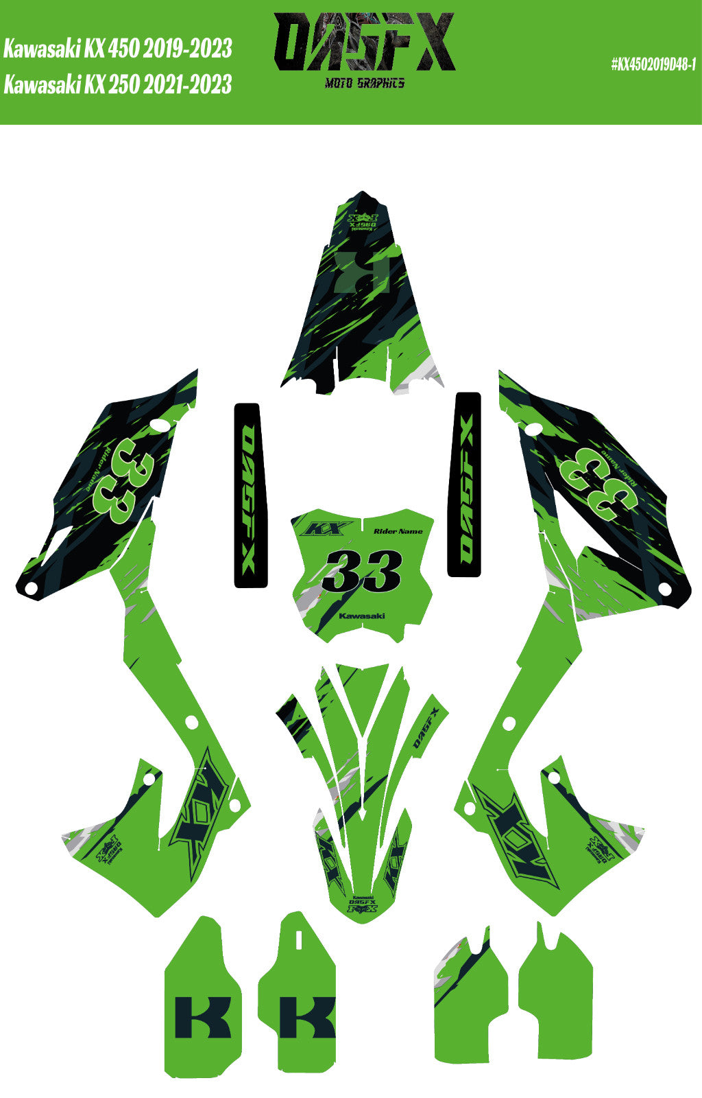 Kawasaki KX 450 (19-23) KX 250 (21-23) D48-1 Graphic Kit - Pro Edition