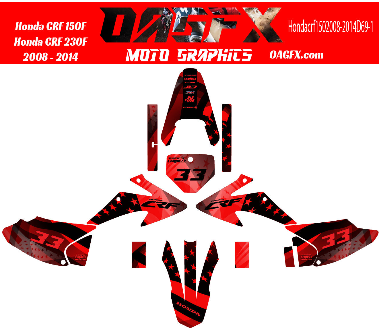 2008-2014 Honda CRF 150F 230F Graphics Kit - Pro Ed D69-1 USA Flag