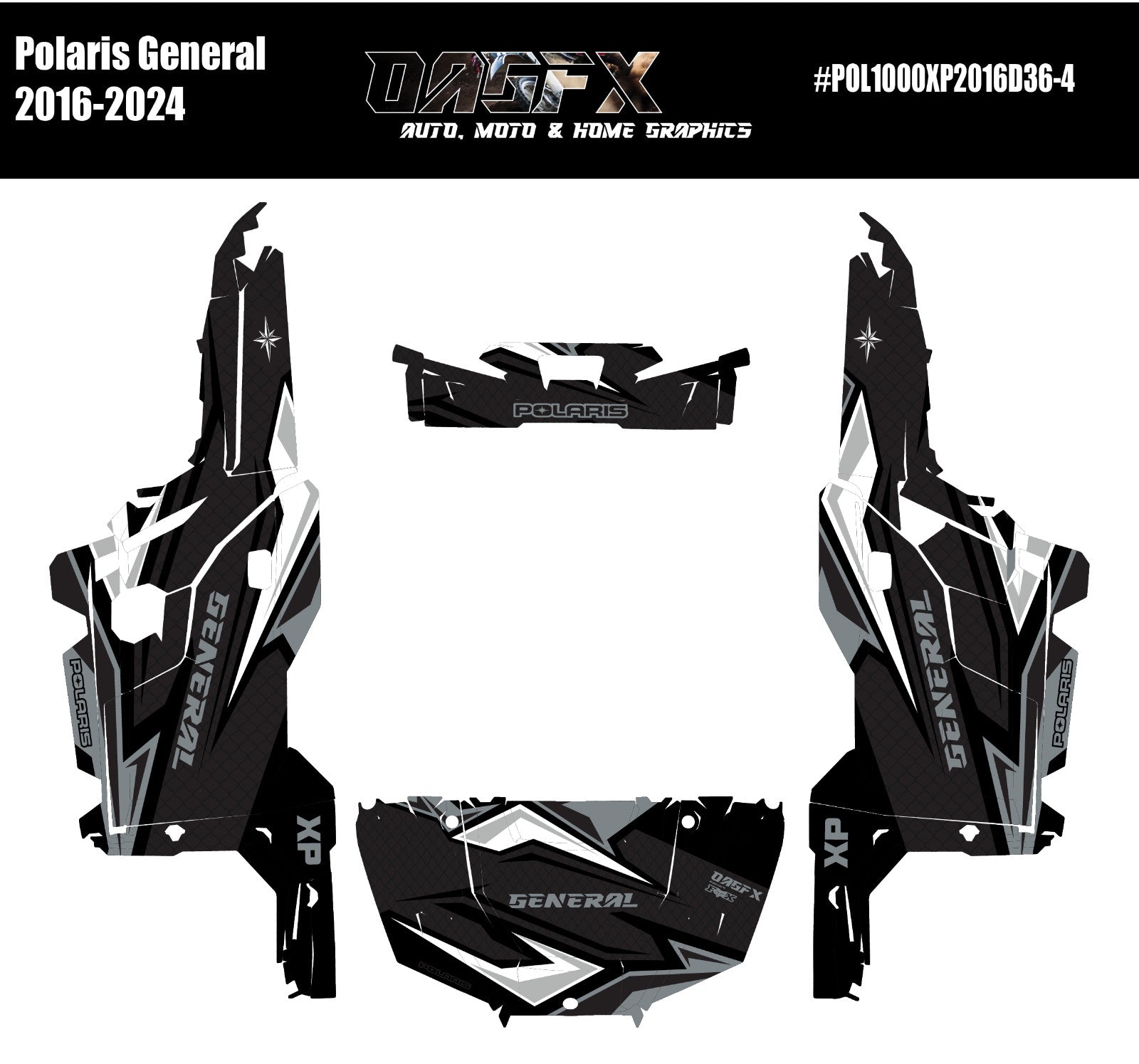 2016 - 2024 Polaris General XP 1000 Graphics Kit D36-4 Stealth