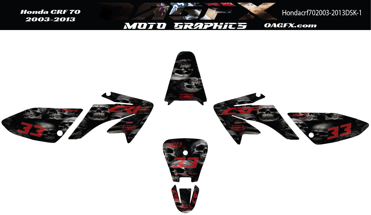 2003-2013 Honda CRF70 Graphics Kit - Pro Ed DSK-1 CRF 70 Skulls