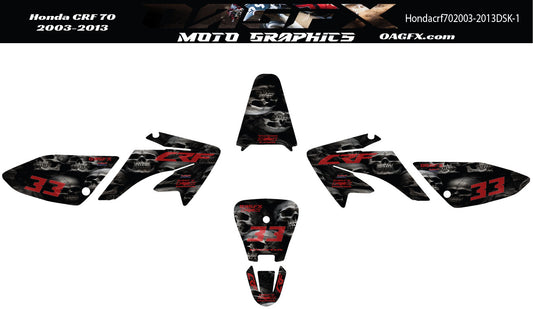 2003-2013 Honda CRF70 Graphics Kit - Pro Ed DSK-1 CRF 70 Skulls