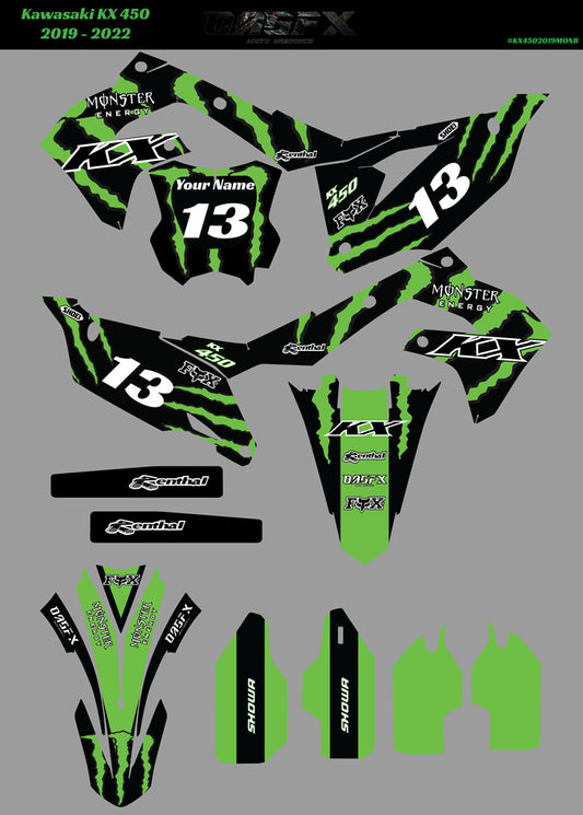 2019 - 2023 Kawasaki KX 250 KX450 Monster Series Graphic Kit - Pro Edition