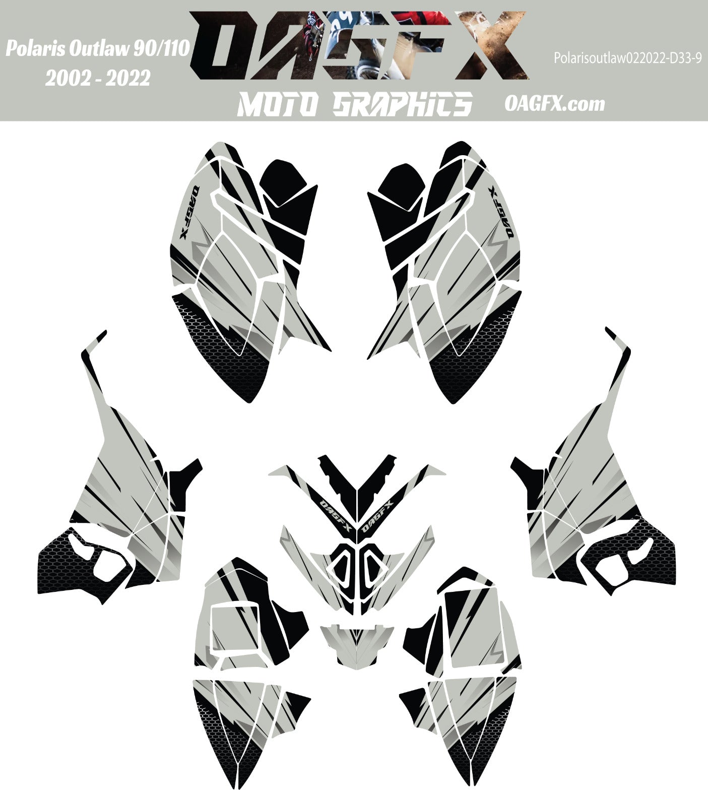 2002 - 2022 Polaris Outlaw 90 110 Graphic Kit -  D33-9 Grey