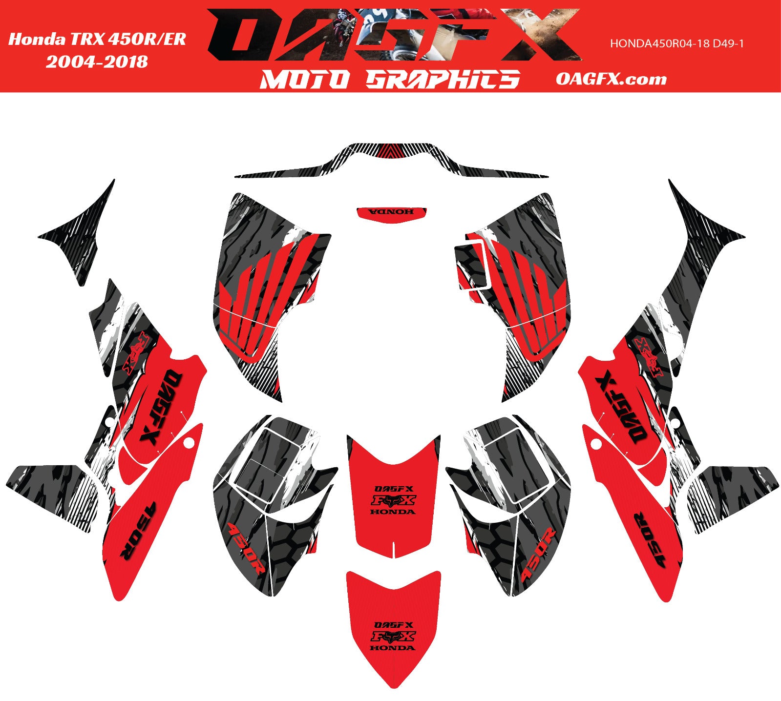 2004 - 2018 Honda TRX 450R ER Graphics Kit - Pro Ed D49-1 Red
