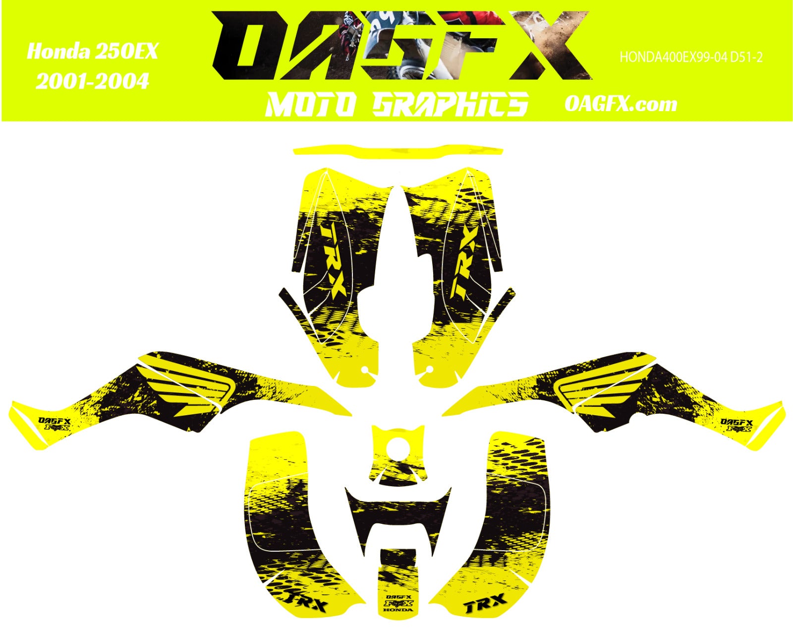 2001 - 2004 Honda TRX 250 EX Graphics Kit - Pro Ed D51-1 Yellow