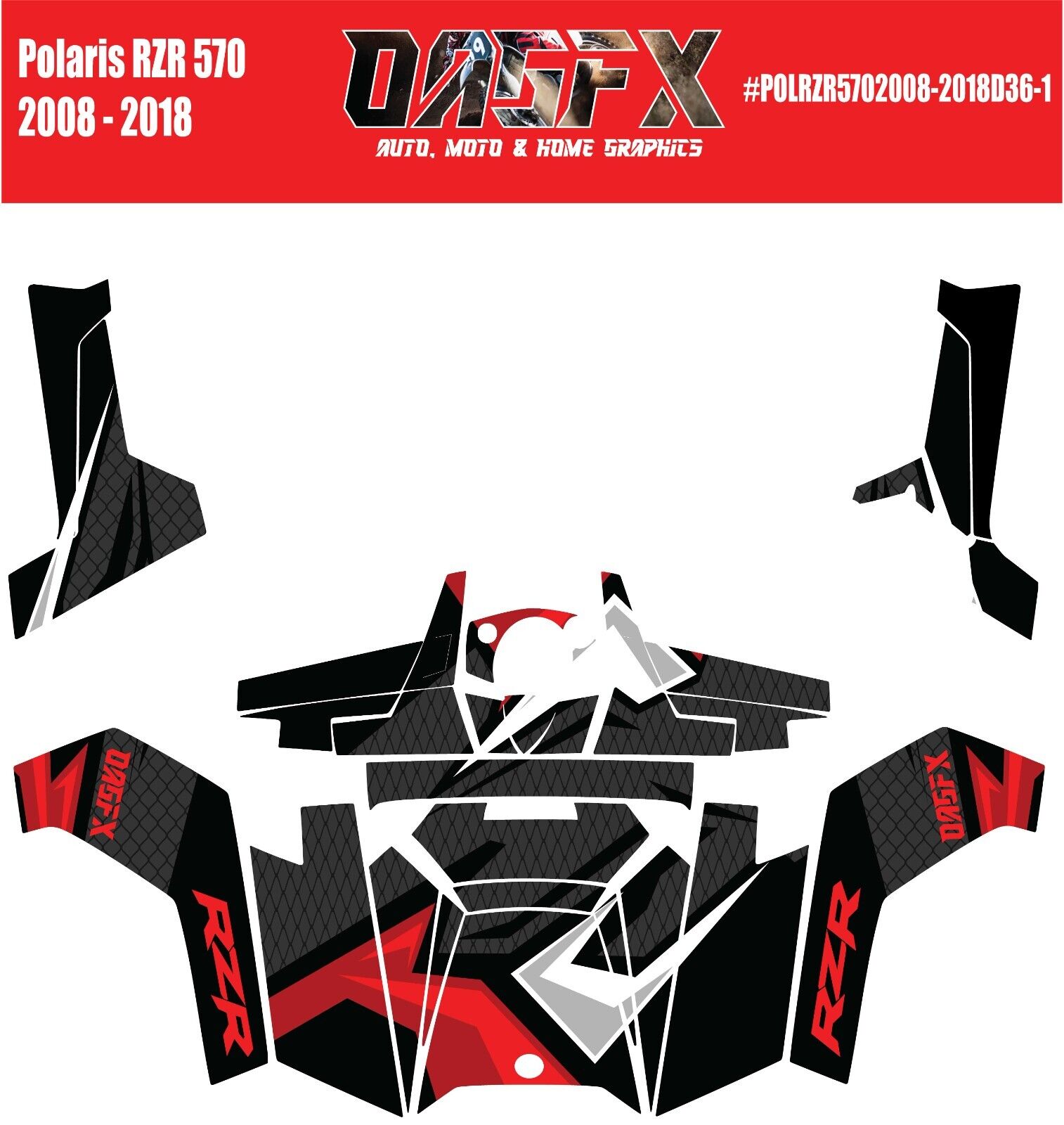 2008 - 2018 Polaris RZR 570 UTV Graphics Kit D36-1 Red