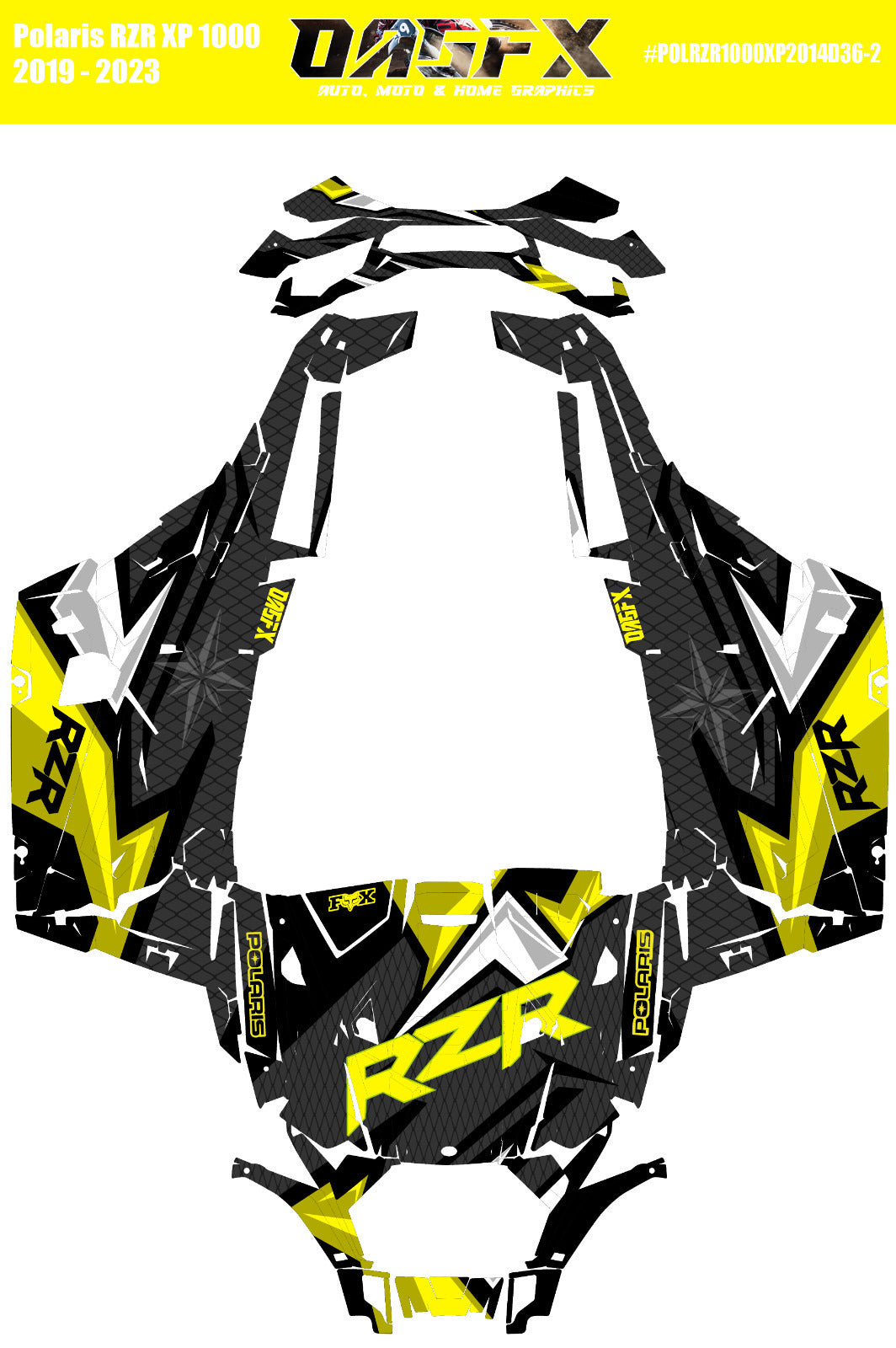 2019 - 2023 Polaris RZR XP 1000 Graphics Kit D36-2 Yellow OAGFX