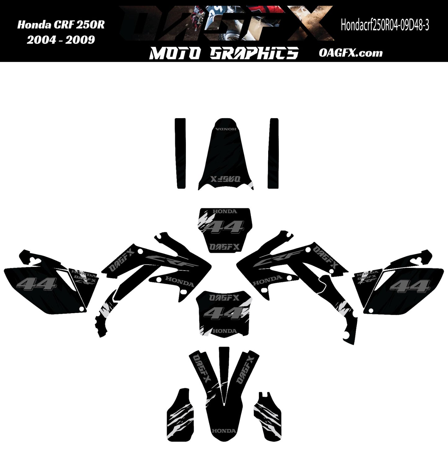 2004 - 2009 Honda CRF 250R OAGFX Graphics Kit - Pro Ed D48-3 Stealth Black