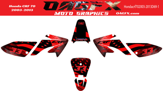 2003-2013 Honda CRF70 Graphics Kit - Pro Ed D69-1 CRF 70 USA Flag