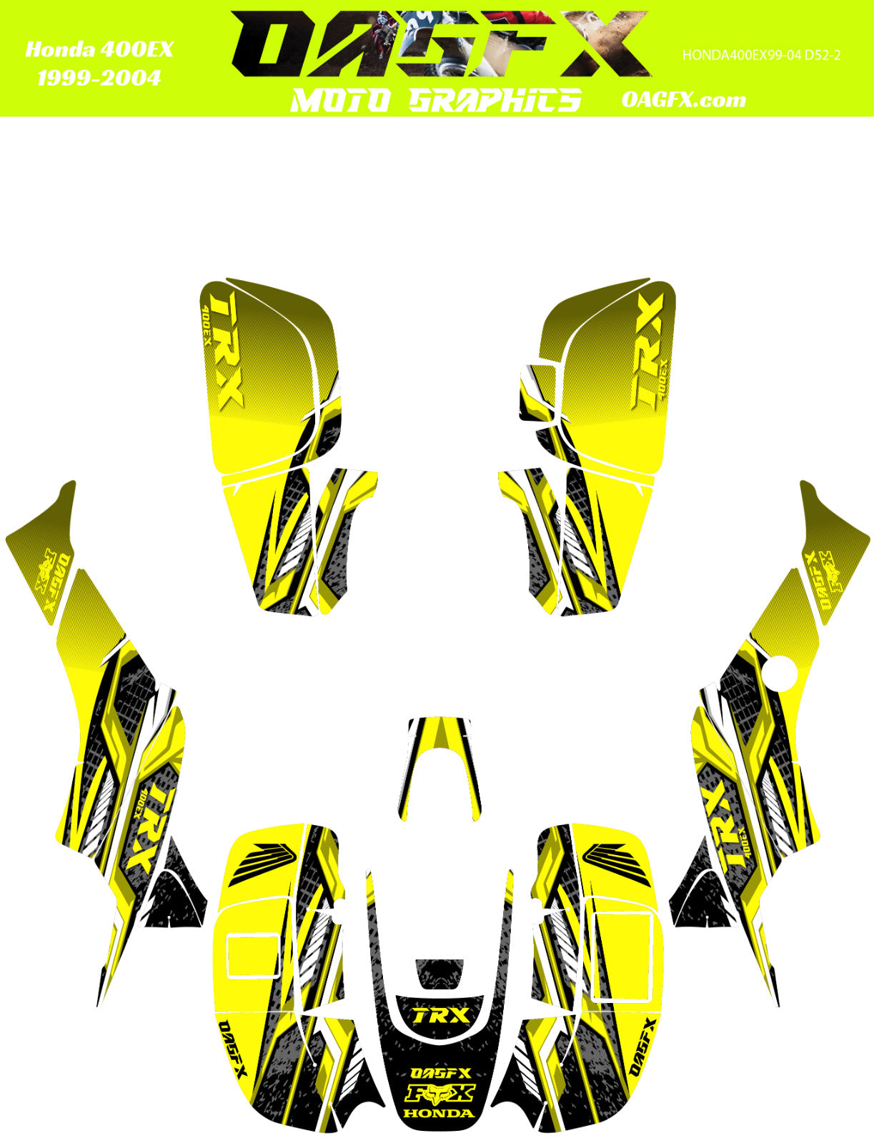 1999-2004 Honda TRX 400 EX Graphics Kit - Pro Ed D52-2 Yellow