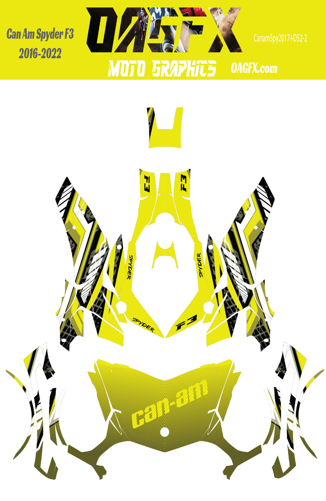 2016 - 2022 Can Am Spyder F3 Graphics Kit  Pro Edition D52-2 OAGFX Yellow