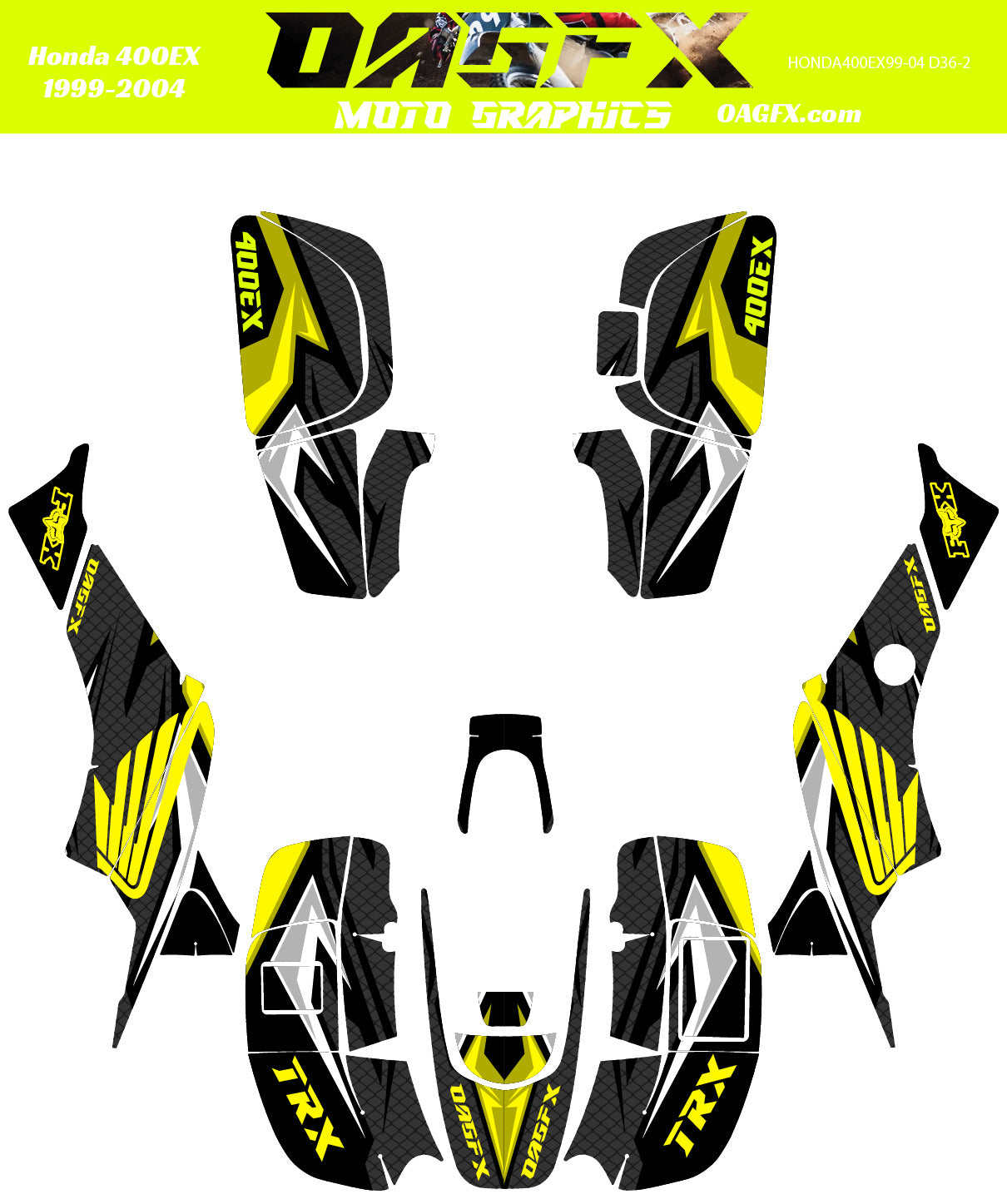 1999-2004 Honda TRX 400EX AI Pre Made Customizable Design Vector D36-2 Yellow