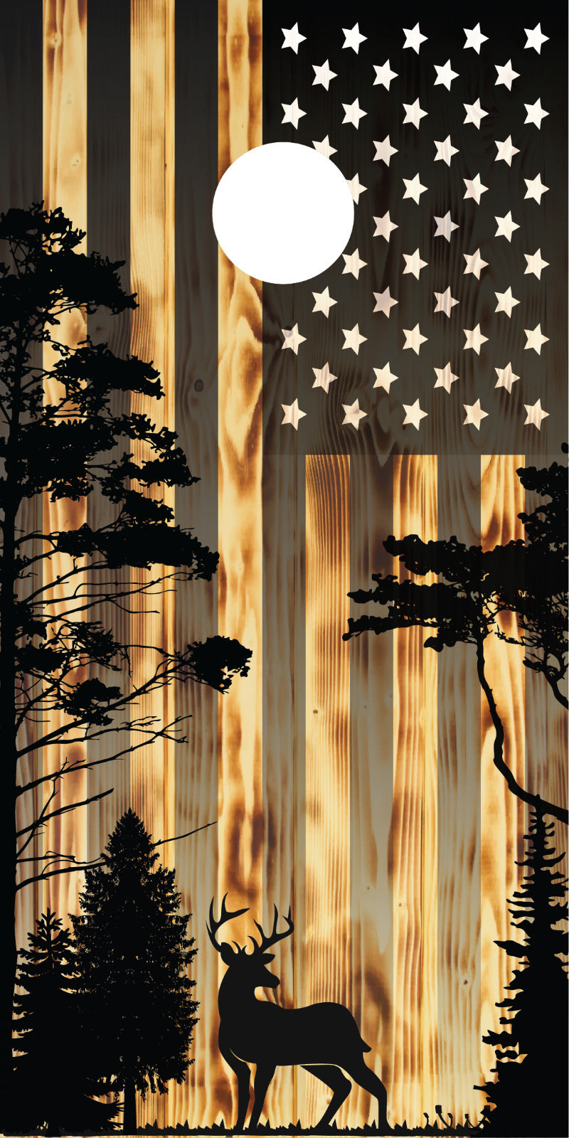 Corn Hole Board Wrap - American Flag Deer Forest Cornhole