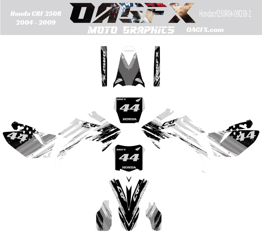 2004-2009 Honda CRF250R Graphics Kit - Pro Ed D38-2 CRF 250 USA Flag Gray