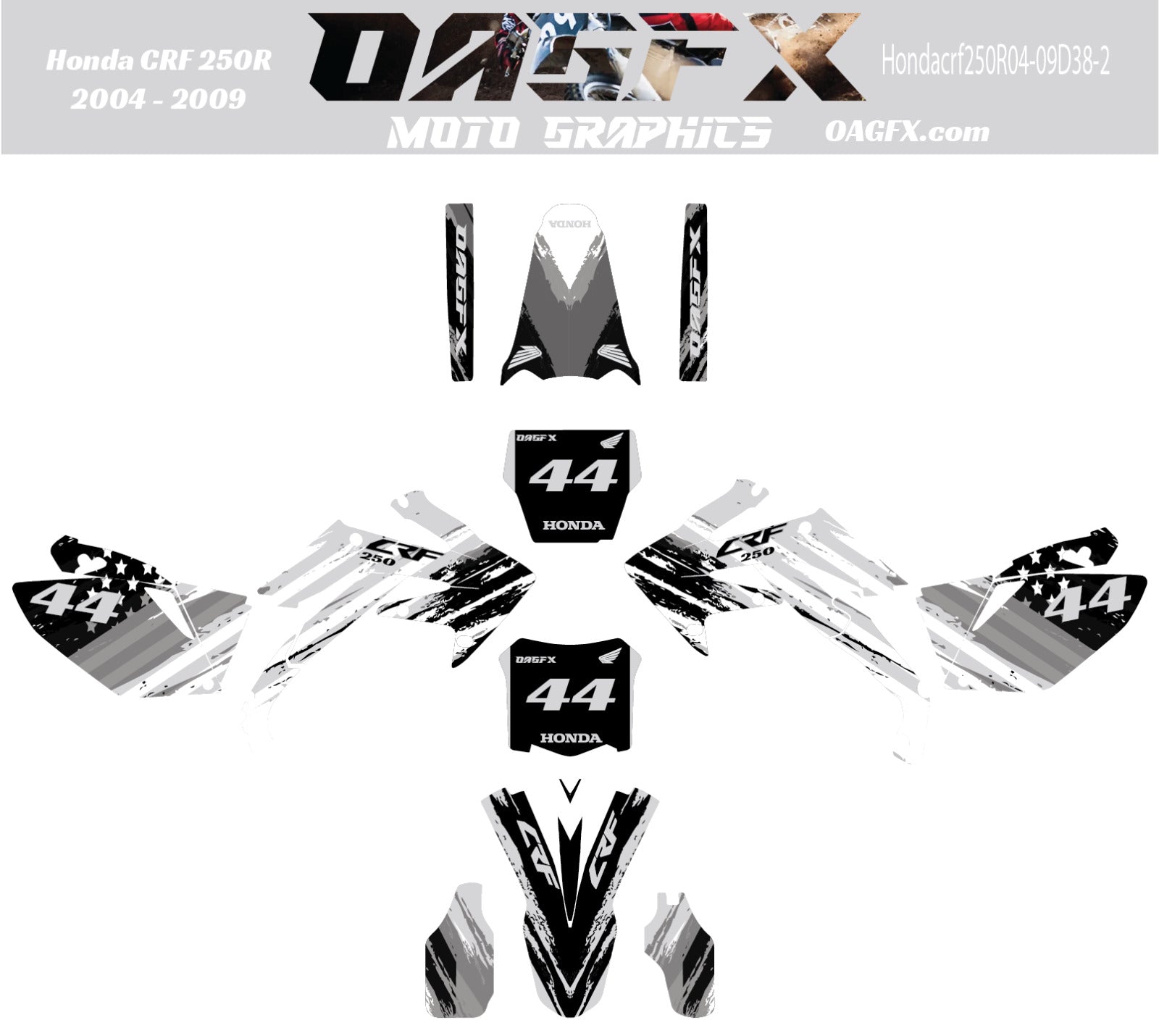 2004-2009 Honda CRF250R Graphics Kit - Pro Ed D38-2 CRF 250 USA Flag Gray