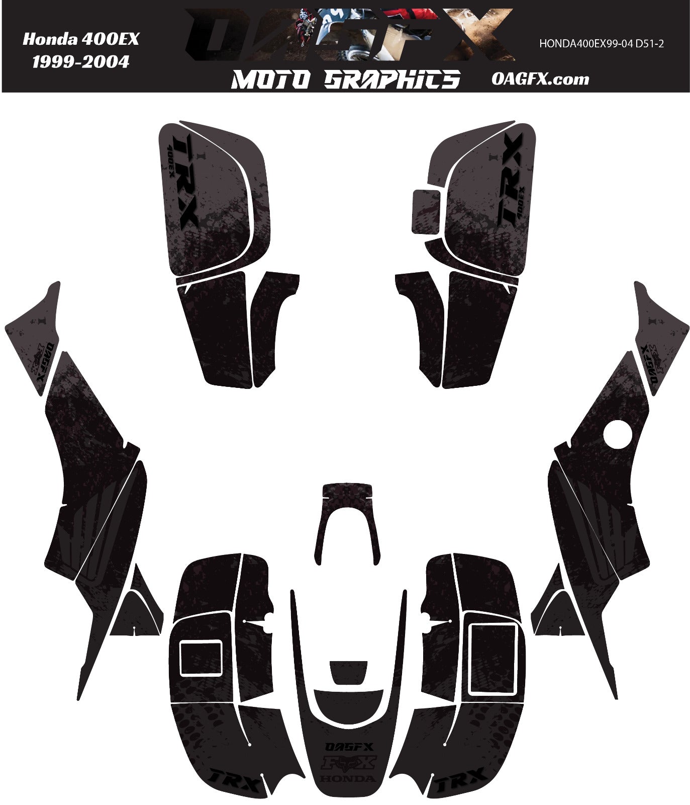 1999-2004 Honda TRX 400 EX Graphics Kit - Pro Ed D51-3 Black Ghost