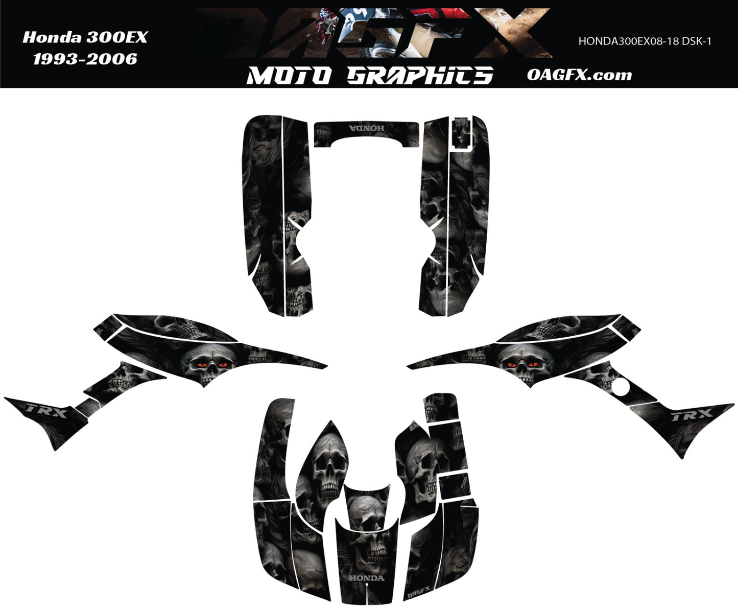 1993 - 2006 Honda TRX 300 EX Graphics Kit - Pro Ed DSK-1 Skulls