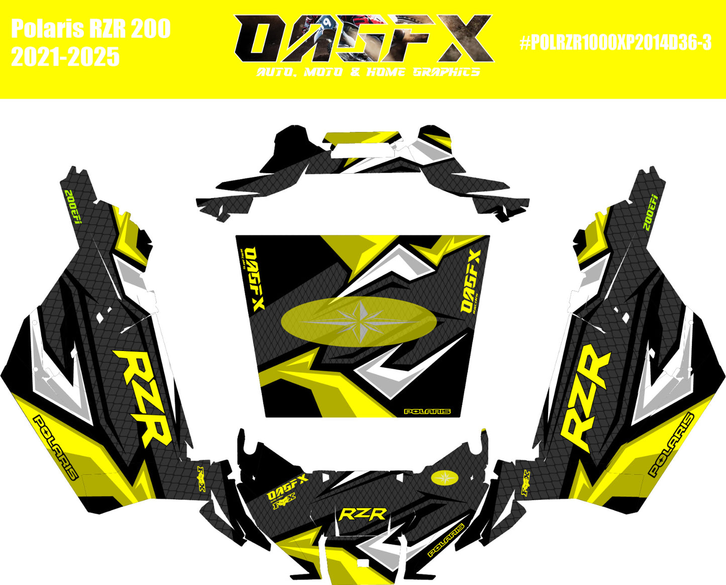 2021-2025 Polaris RZR 200 EFI UTV Graphics Kit D36-3 Yellow