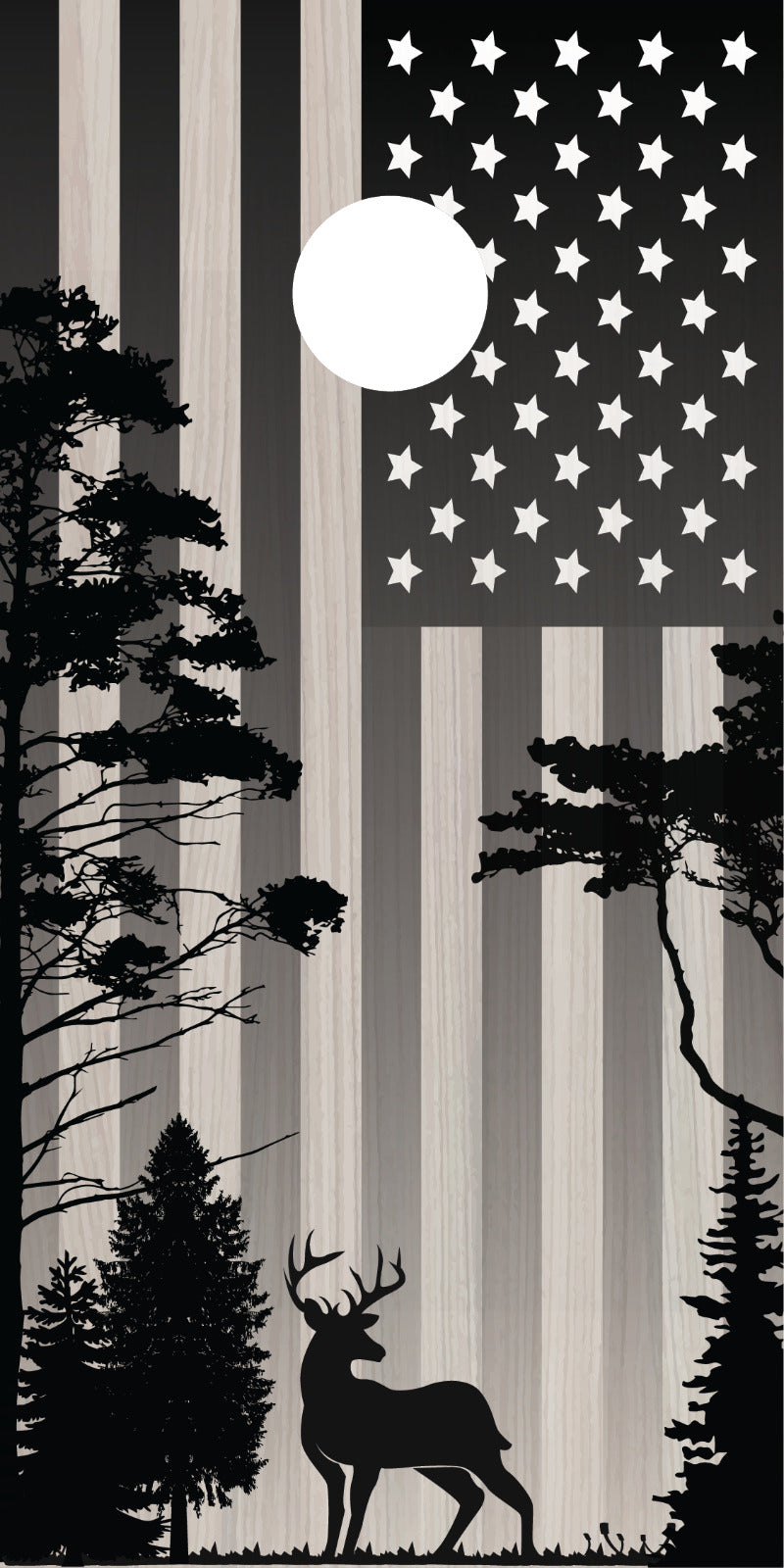 Corn Hole Board Wrap - American Flag Deer Forest Cornhole D2