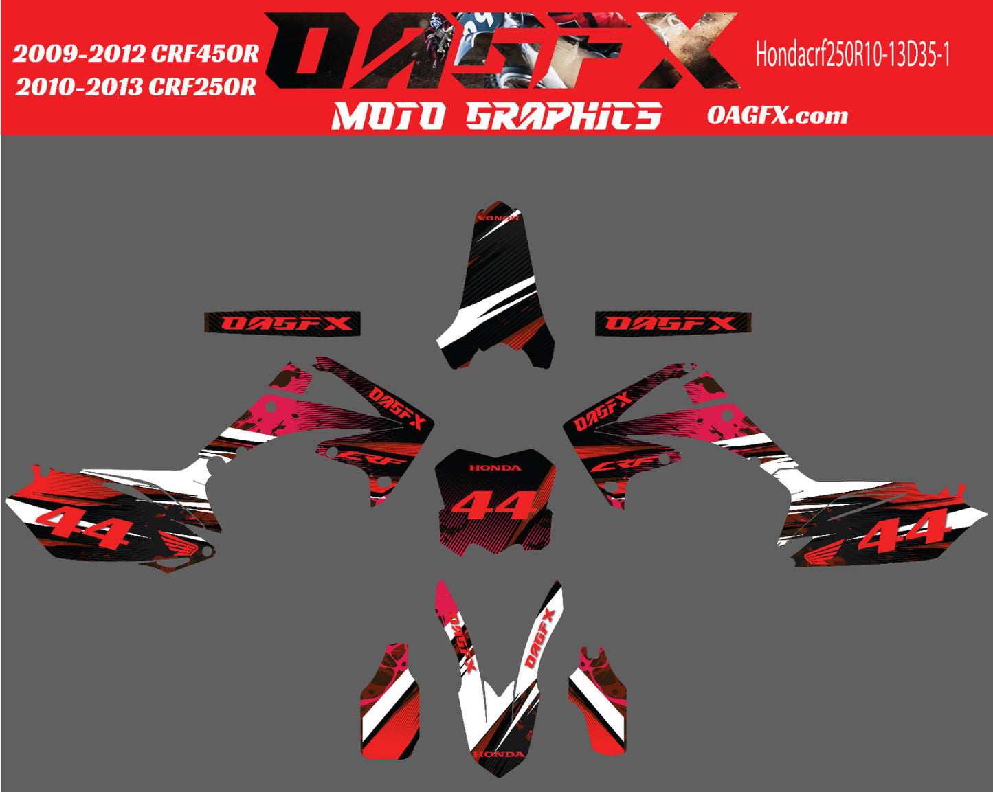 2009 -12 CRF450 2010-13 CRF250R  Graphics Kit - Pro Ed D35-1 Red