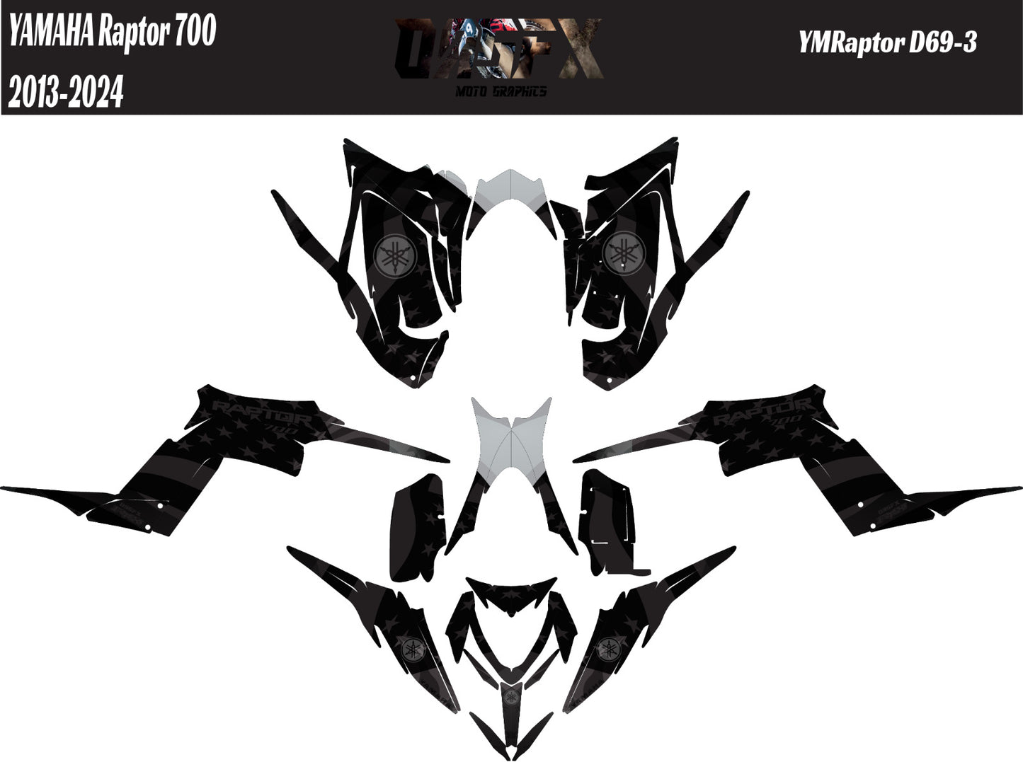 2013 - 2024 Yamaha Raptor 700 Graphics Kit D69-3 USA Stealth