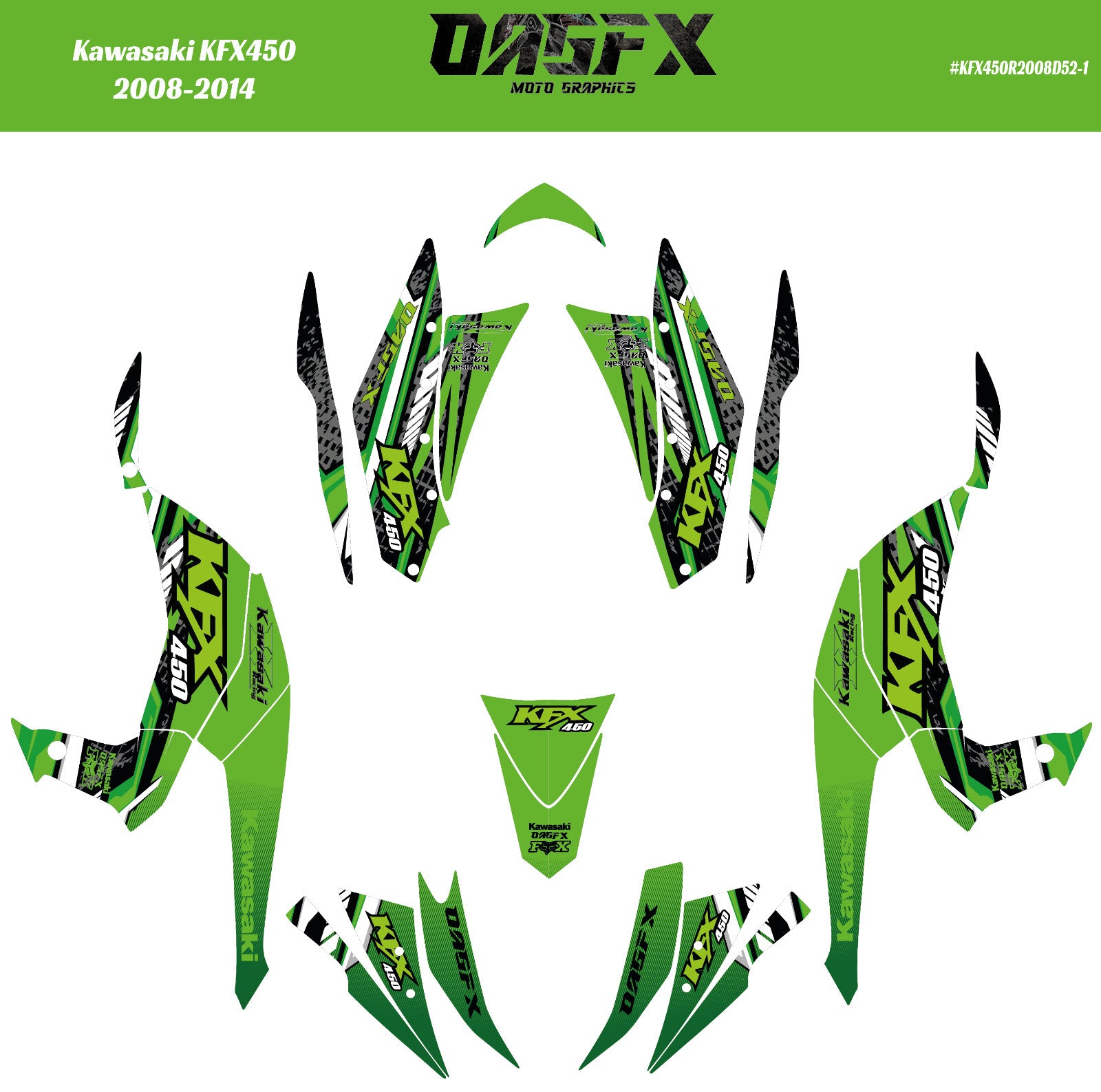 2008 - 2014 Kawasaki KFX 450 Graphic Kit -  D52-1 Green