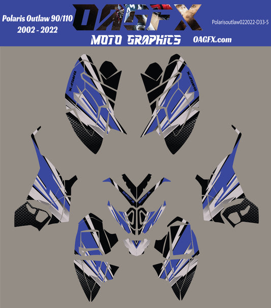 2002 - 2022 Polaris Outlaw 90 110 Graphic Kit -  D33-5 Blue