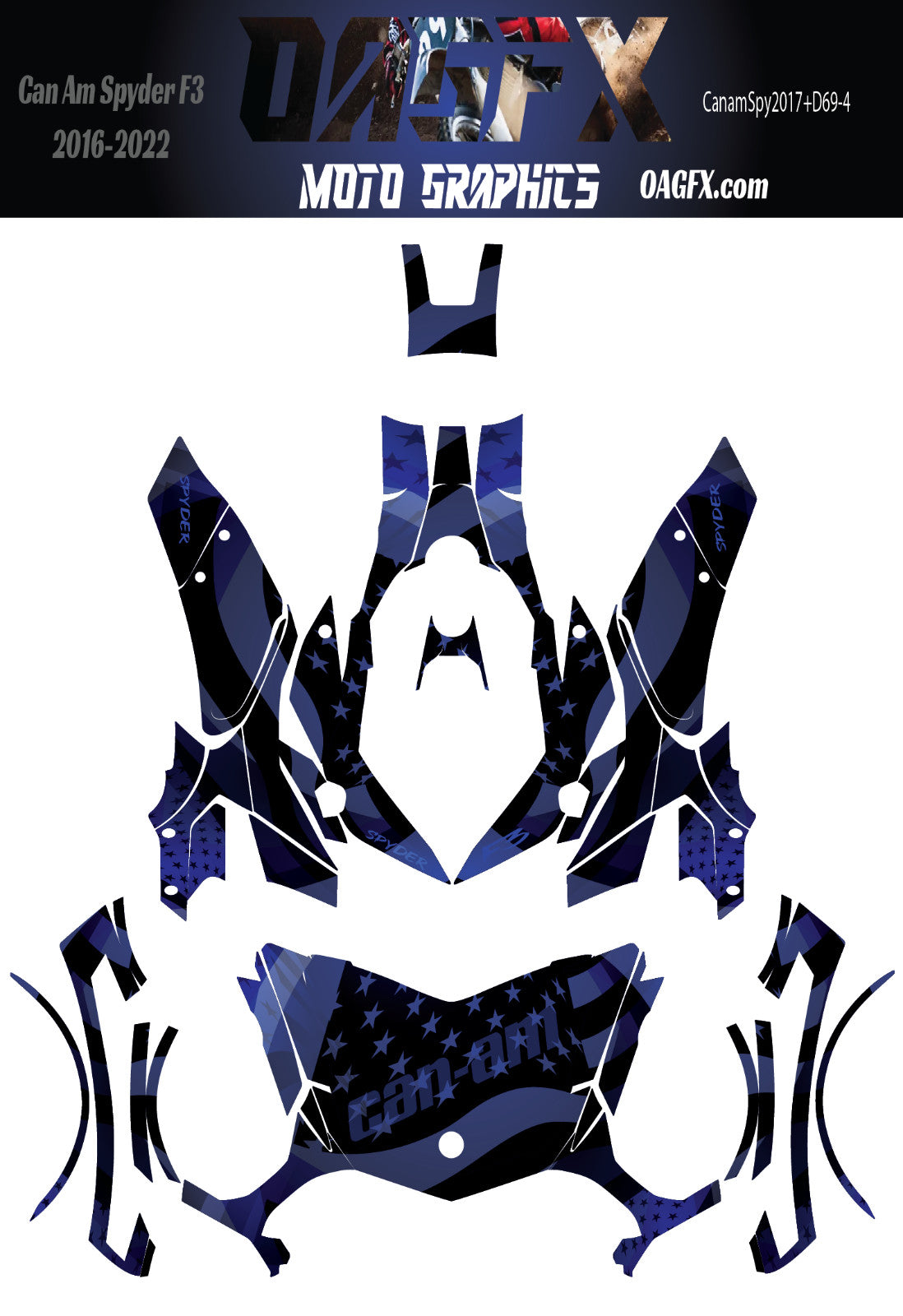 2016 - 2022 Can Am Spyder F3 Graphics Kit  Pro Edition D69-4 USA Flag Blue