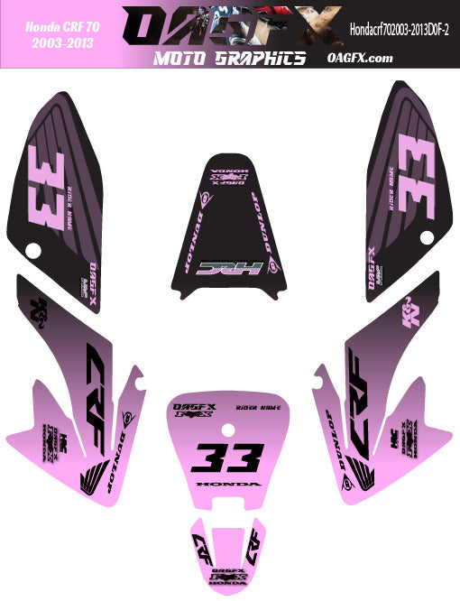 2003-2013 Honda CRF70 Graphics Kit - Pro Ed D0F-2 CRF 70 Fade Pink