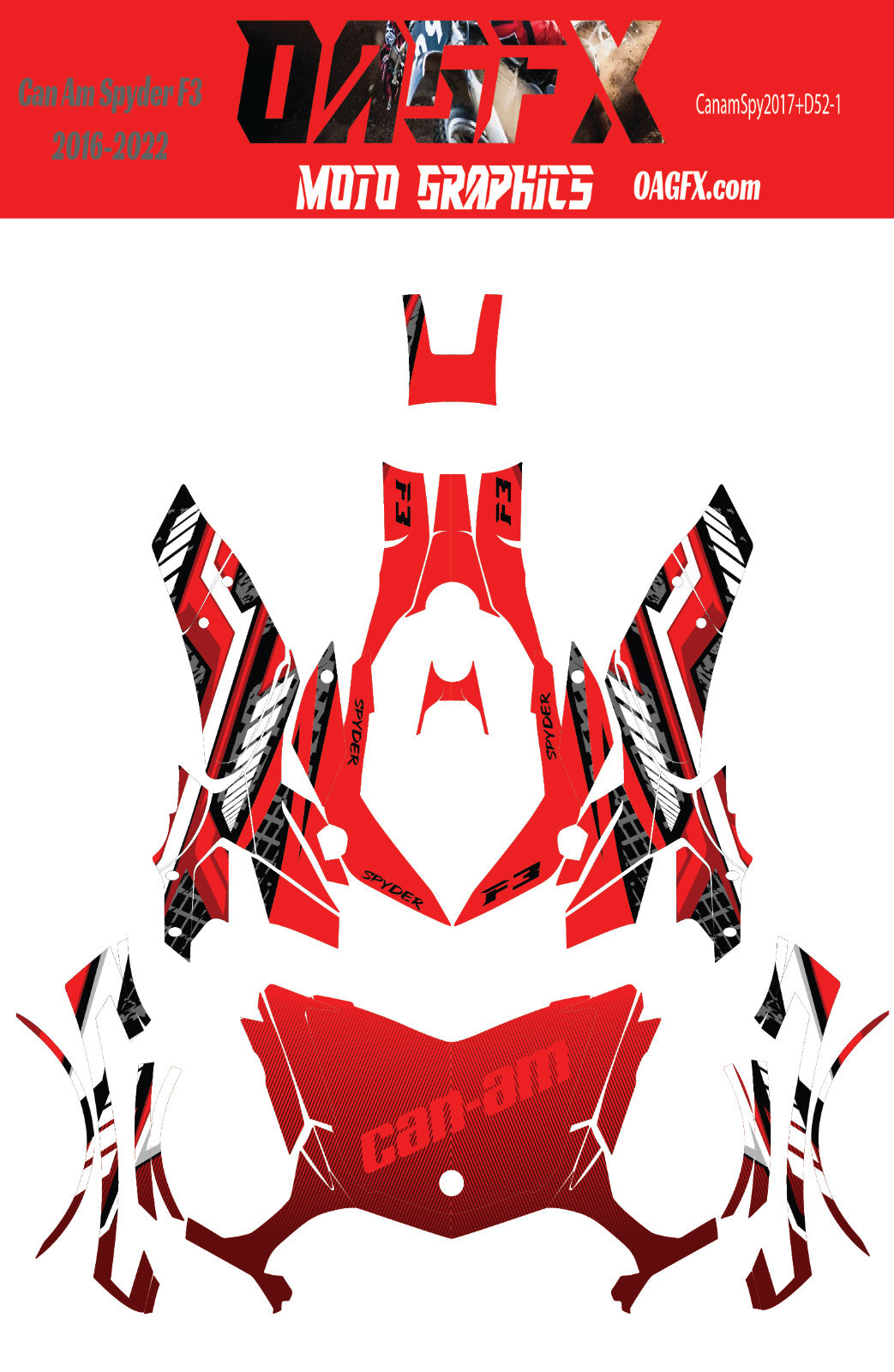 2016 - 2022 Can Am Spyder F3 Graphics Kit  Pro Edition D52-1 OAGFX Red