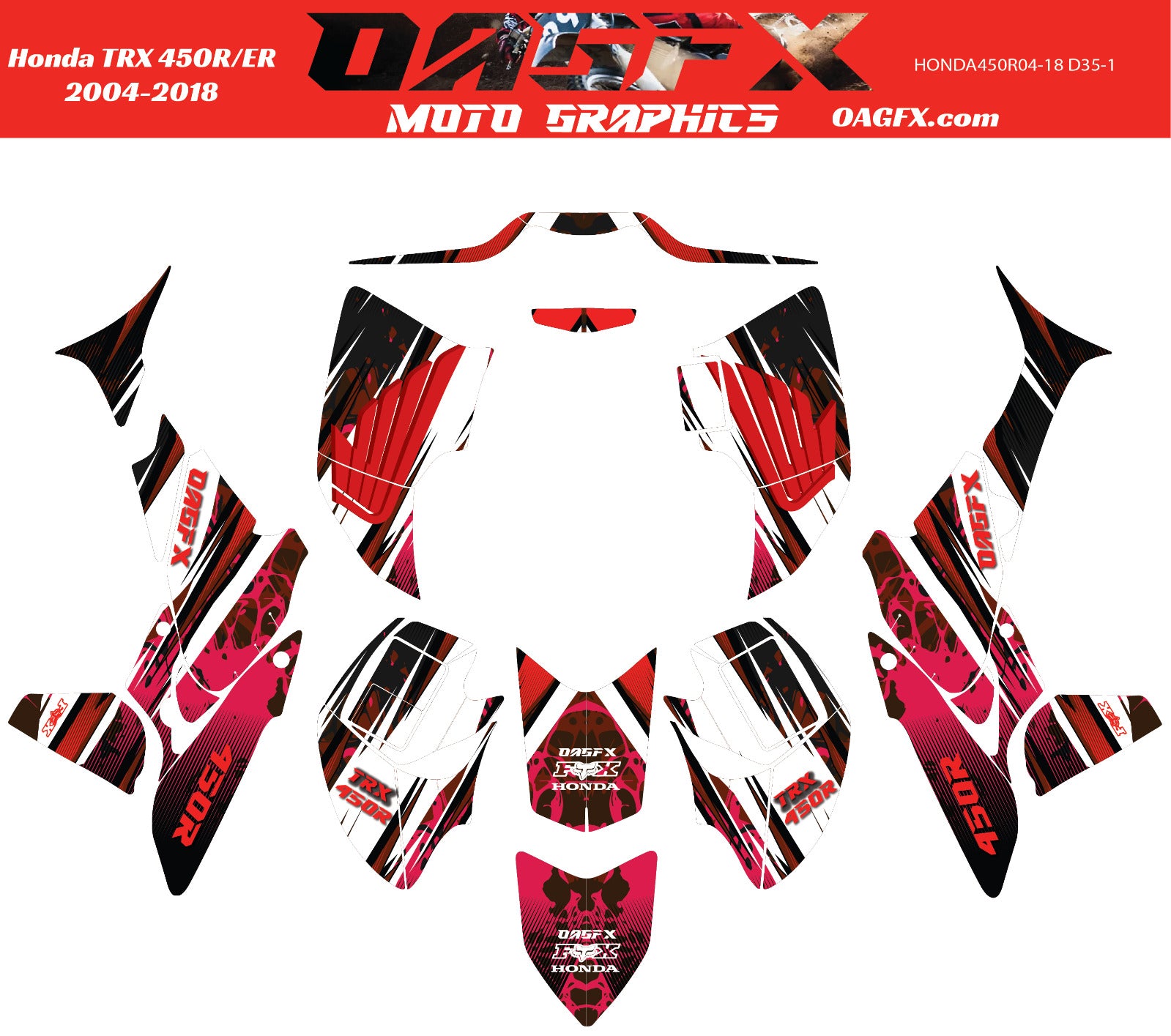 2004 - 2018 Honda TRX 450R ER Graphics Kit - Pro Ed D35-1 Red