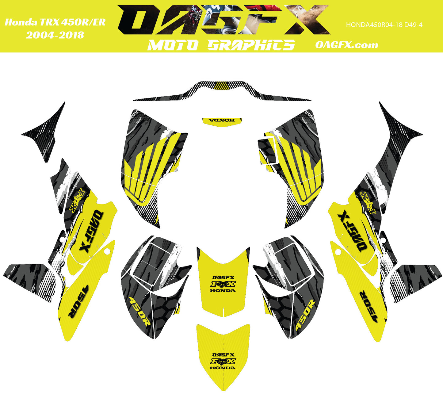 2004 - 2018 Honda TRX 450R ER Graphics Kit - Pro Ed D49-4 Yellow