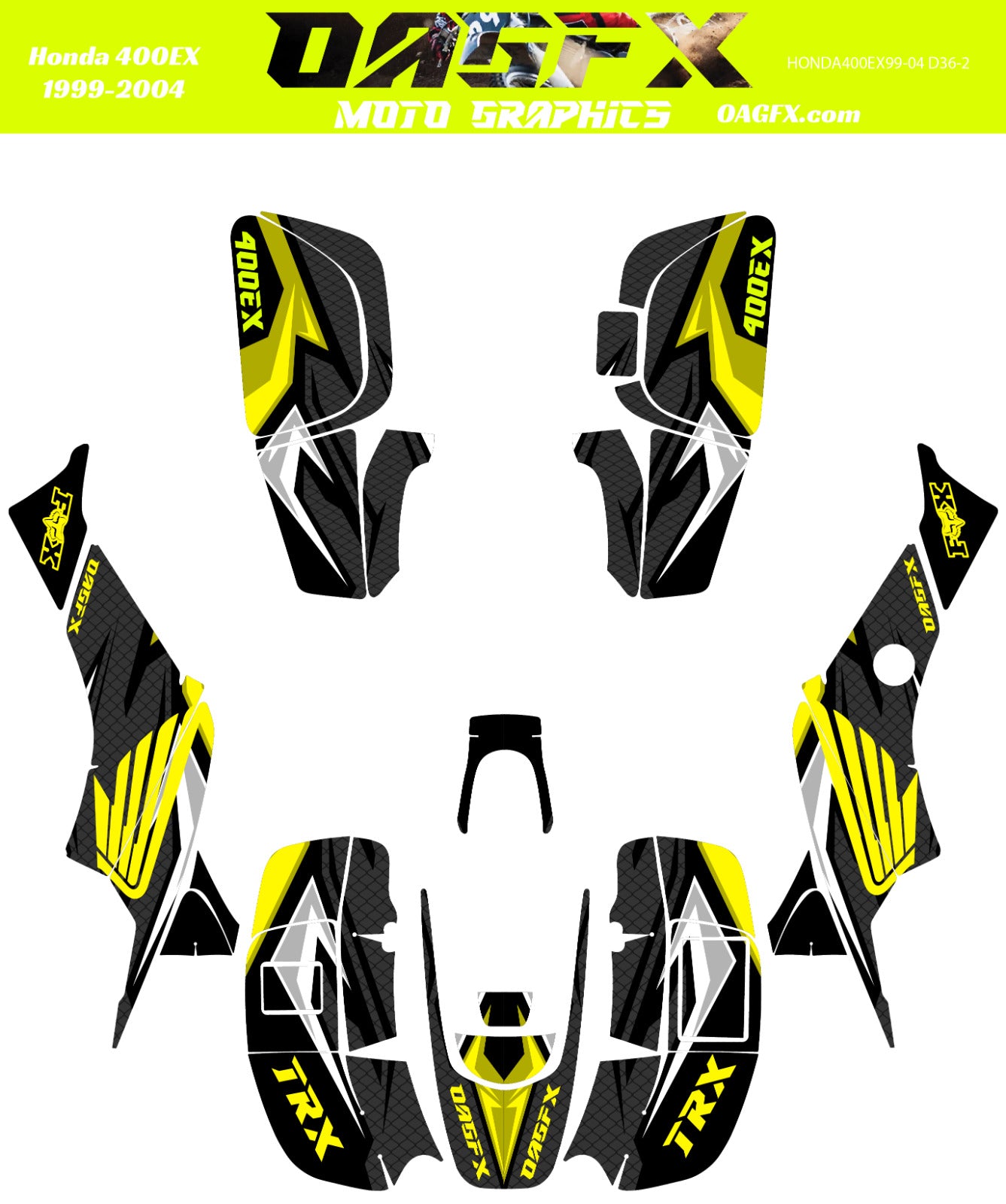 1999-2004 Honda TRX 400 EX Graphics Kit - Pro Ed D36-2 Yellow