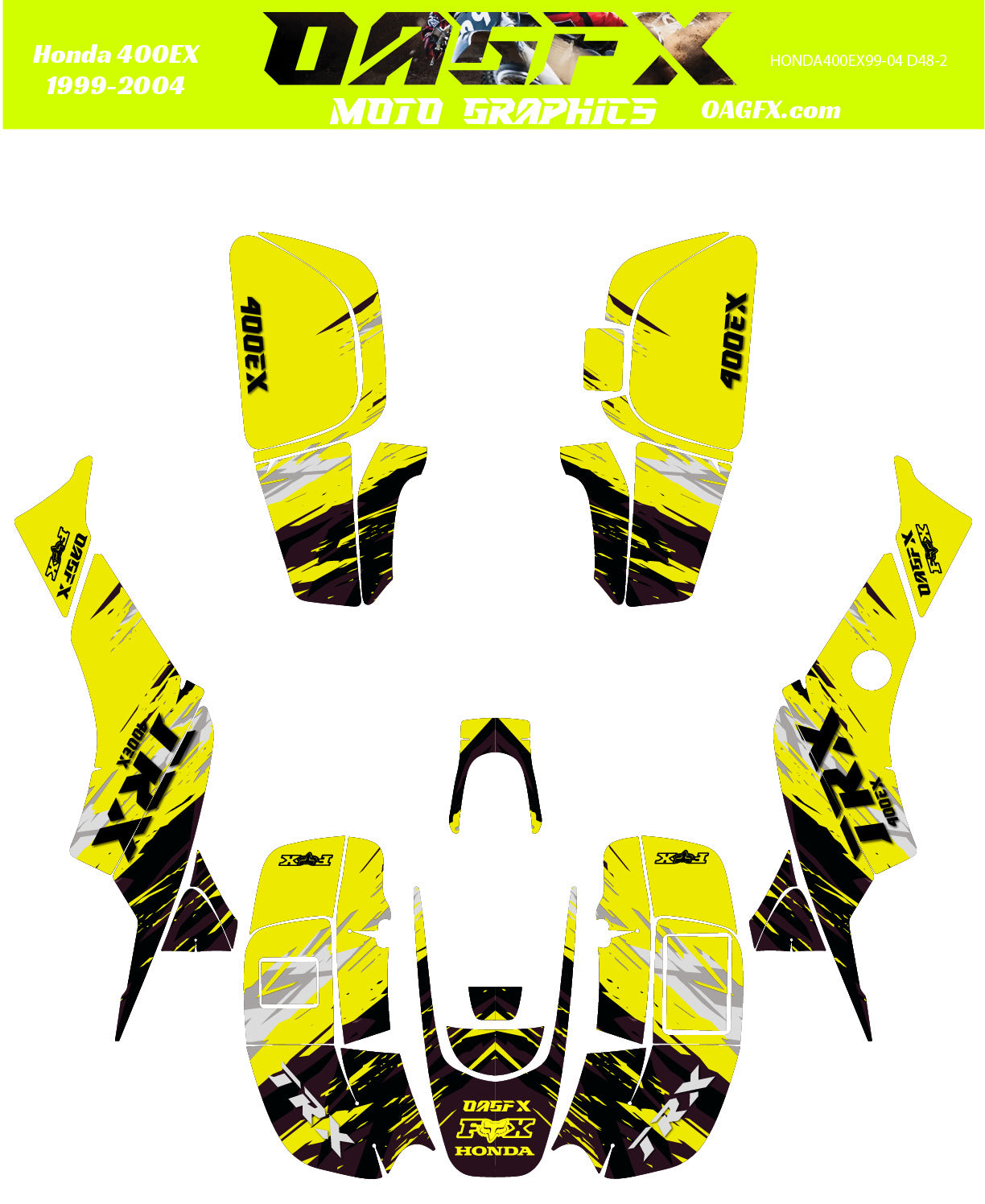 1999-2004 Honda TRX 400EX AI Pre Made Customizable Design Vector D48-2 Yellow