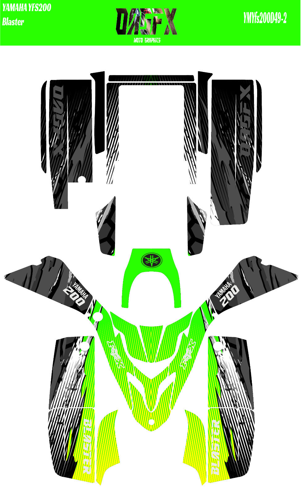 Blaster Graphics Kit OAGFX Yamaha YFS 200 Blaster Graphics Kit D49-2 Bright