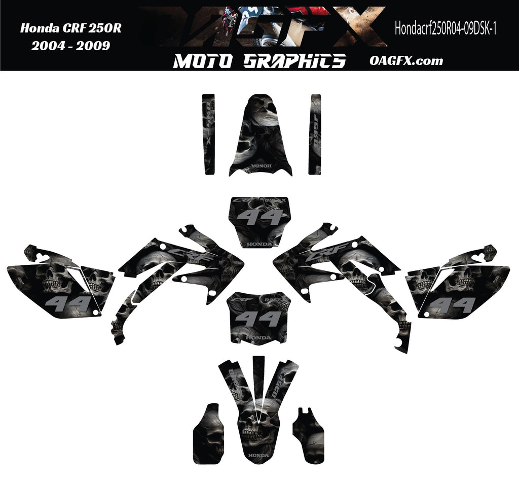 2004-2009 Honda CRF250R Graphics Kit - Pro Ed DSK-1 CRF 250 Stealth Skulls