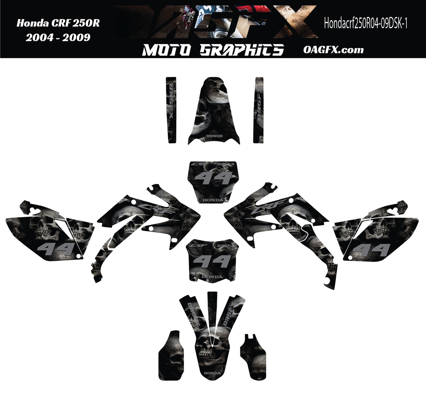 2004-2009 Honda CRF250R Graphics Kit - Pro Ed DSK-1 CRF 250 Stealth Skulls